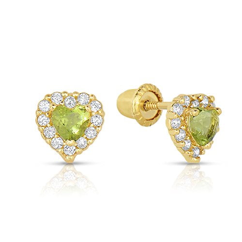 14K Real Yellow Gold 8mm Round Halo Light Green And White CZ Screw Back Earrings 14K Real Yellow Gold 8mm Round Halo Light Green And White CZ Screw Back Earrings